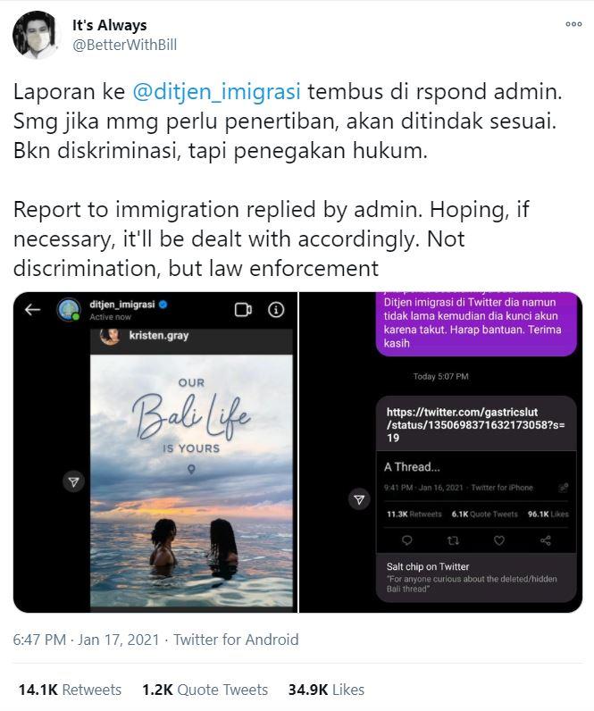 Report Kristen To Indonesian Immigration Kristen Gray Bali Tweet Controversy Know Your Meme<script async src=