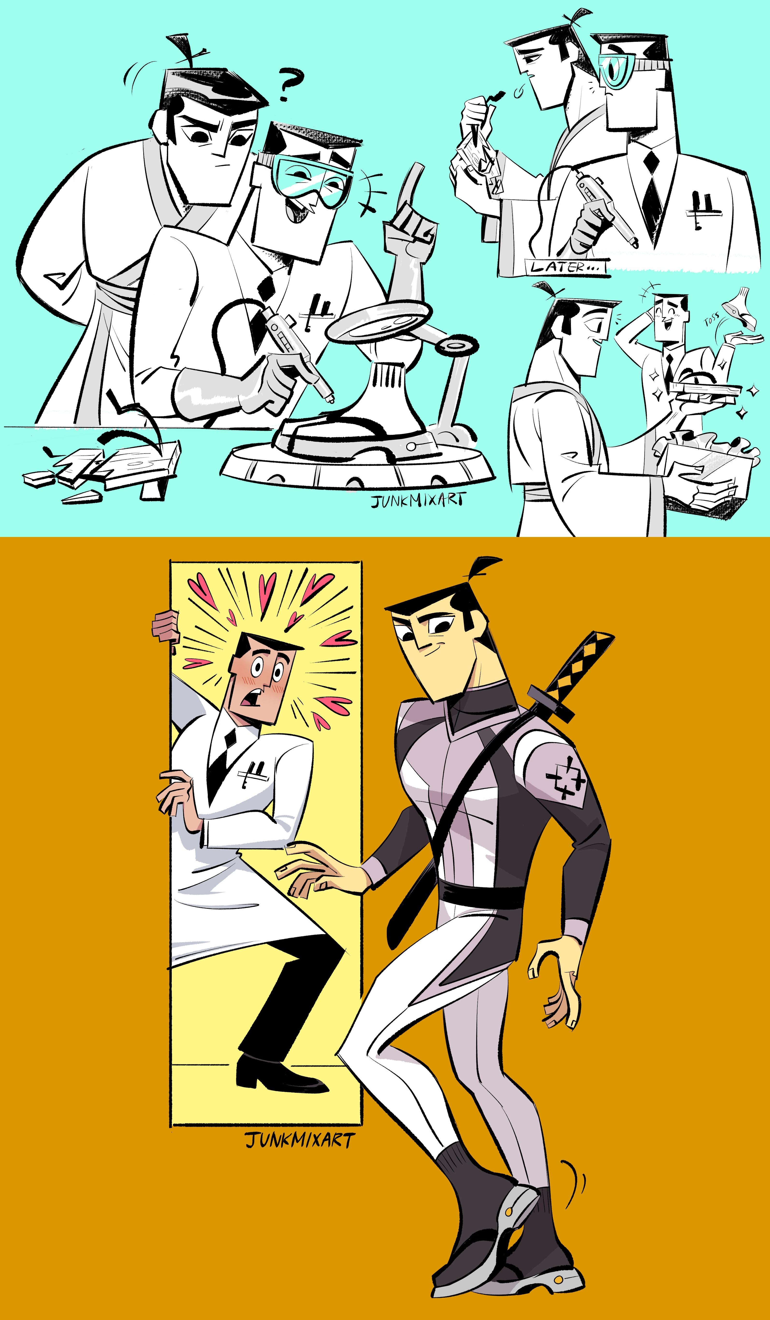 jack, samurai jack, professor utonium, the powerpuff girls, crossover, junk...