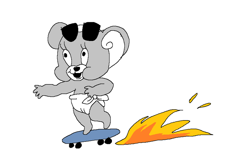 nibbles from tom and jerry riding a skateboard fast to work