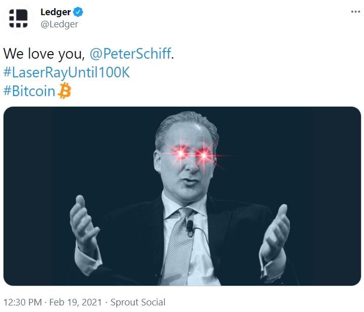 We love you, PeterSchiff . Laser Eyes Bitcoin Trend / 