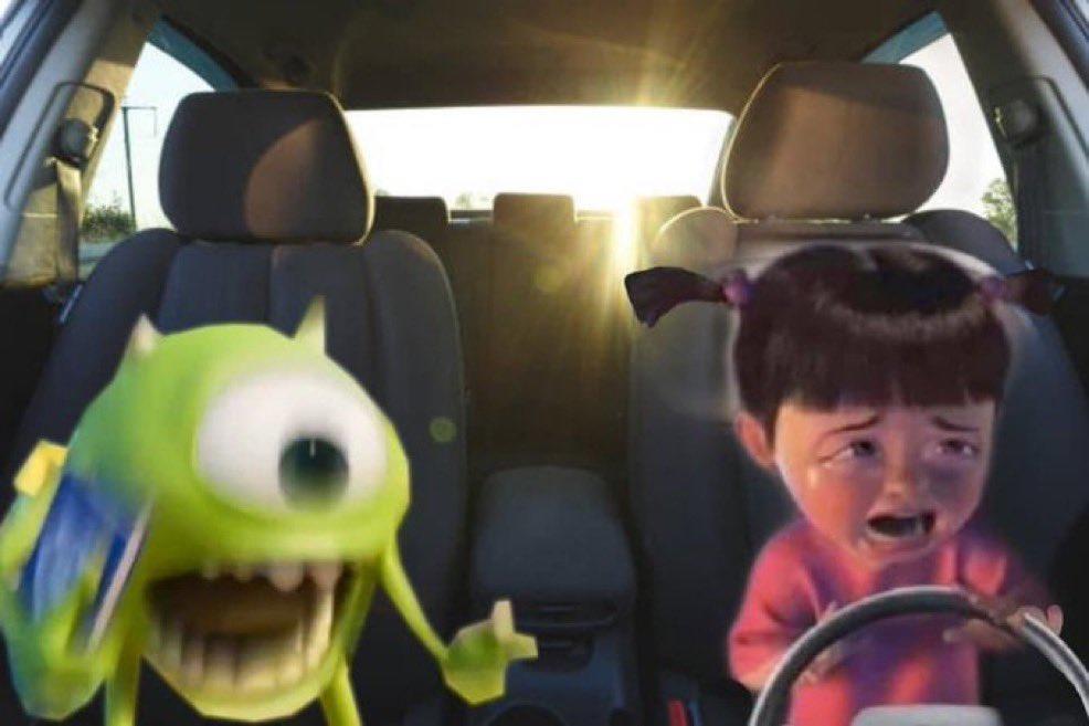 Screaming Mike Wazowski Crying Boo In Car Crying Boo Know Your Meme 