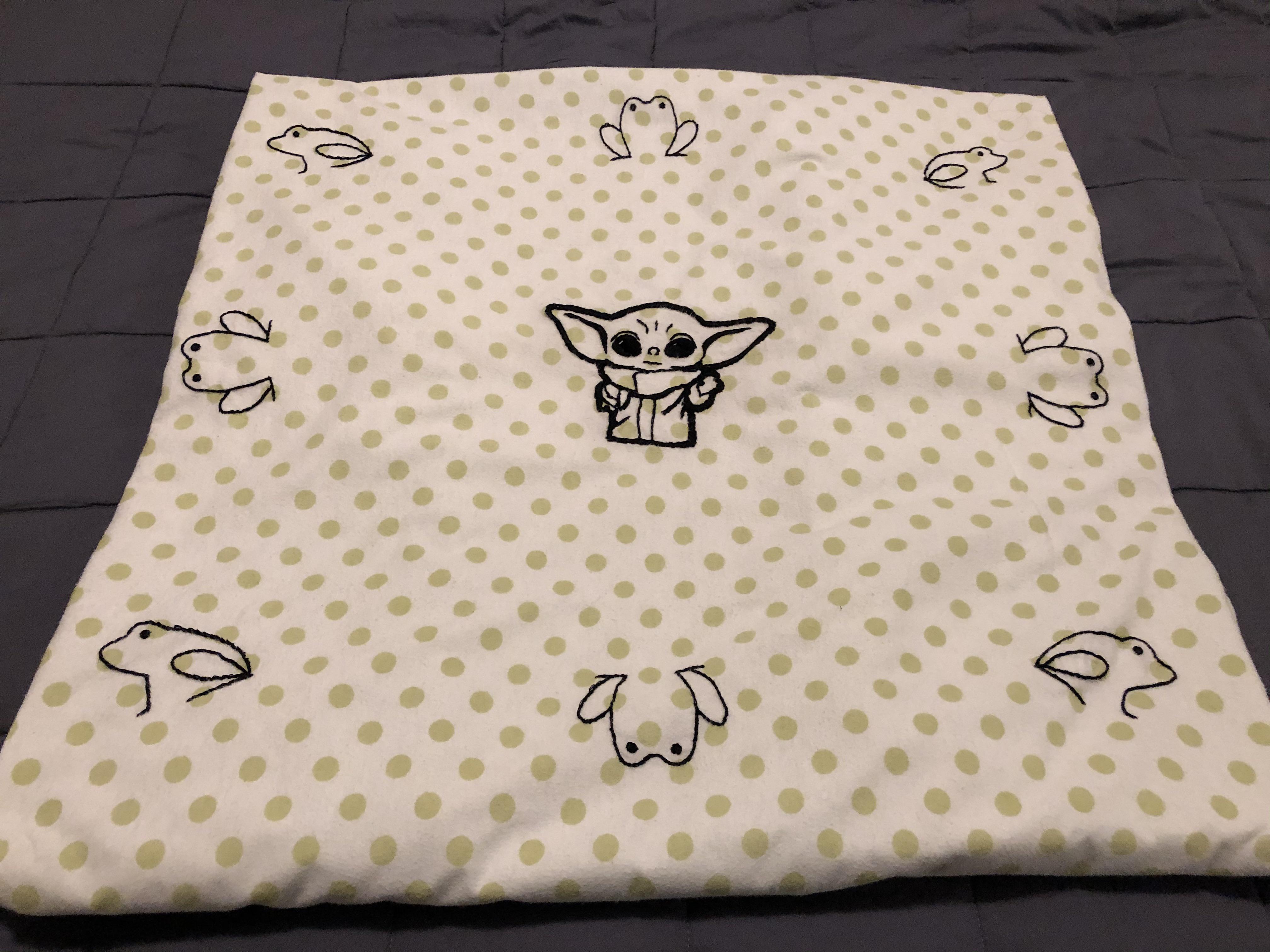 Completed baby Yoda swaddle blanket now with grogu snacks /r