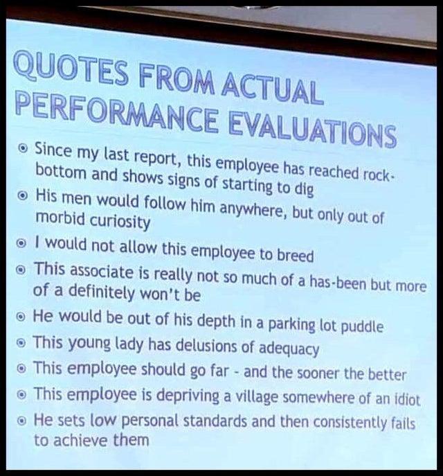 Performance Evaluations | Know Your Meme