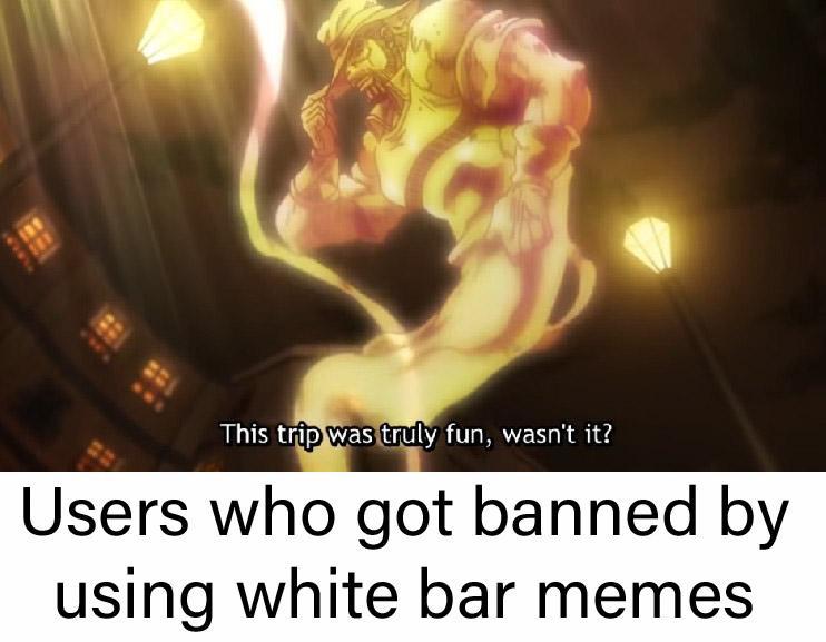 Users who got banned by using white bar memes. This Trip Was Truly