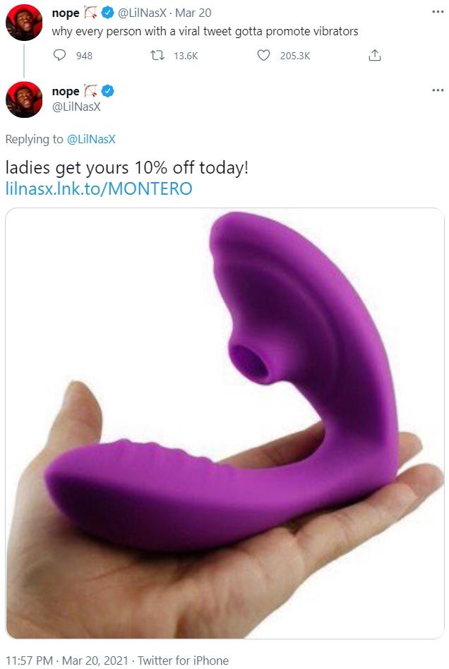 Viral Tweet Advertisement Parody By Lil Nas X Viral Tweet Advertisement Plugs Twitter Vibrator Ad Know Your Meme