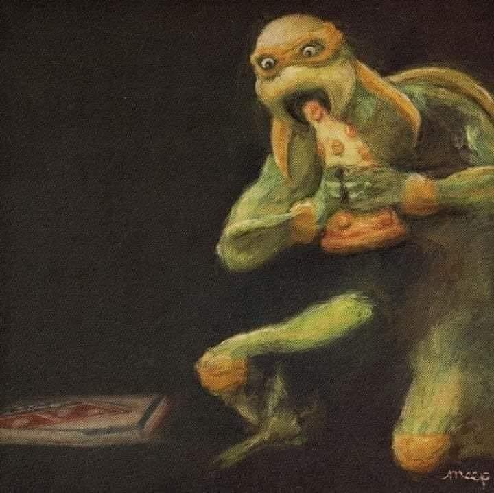 Michelangelo Devouring His Pizza Saturn Devouring His Son Know Your Meme