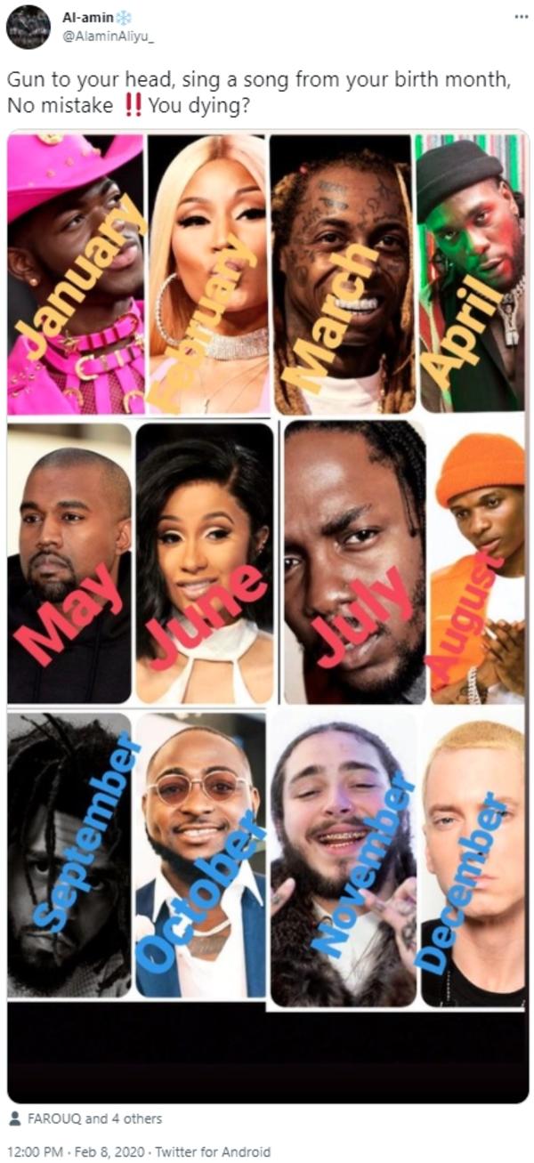 Gun to your head, sing a song from your birth month, Gun to Your Head