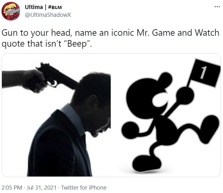 name an iconic Mr. Game and Watch quote Gun to Your Head Know Your Meme