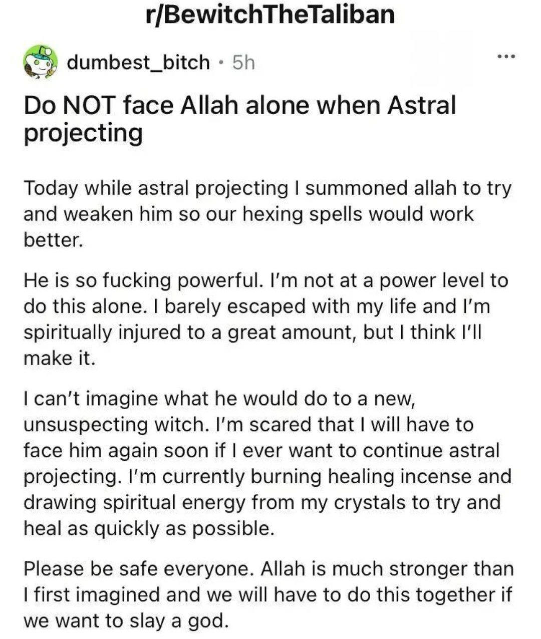 Do Not Face Allah Alone When Astral Projecting Witchcraft / Witchtok