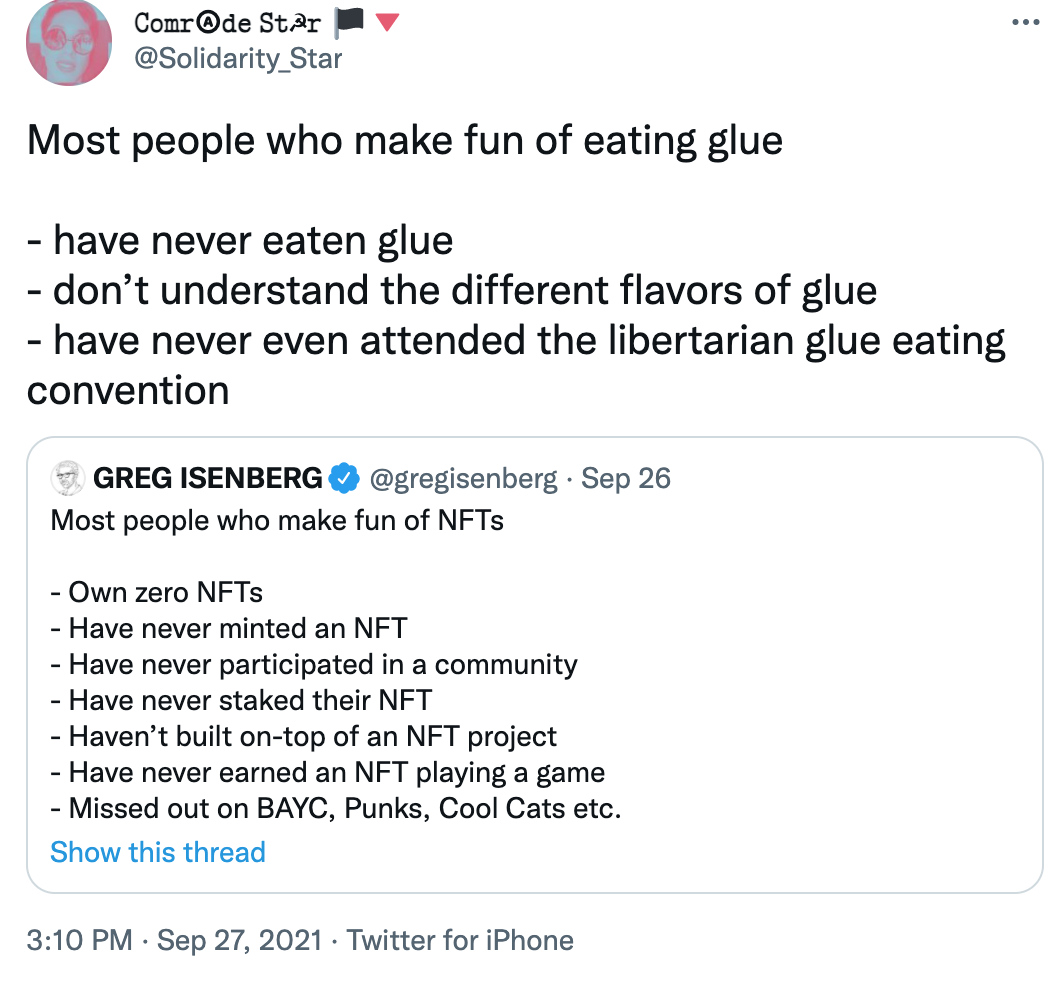 EAting Glue Most People Who Make Fun Of NFTs Know Your Meme
