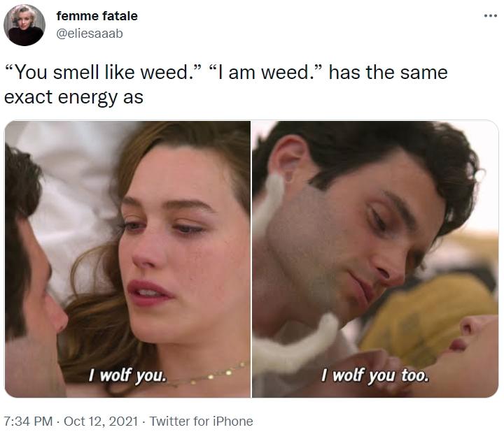 “You smell like weed.” “I am weed.” has the same exact energy as You