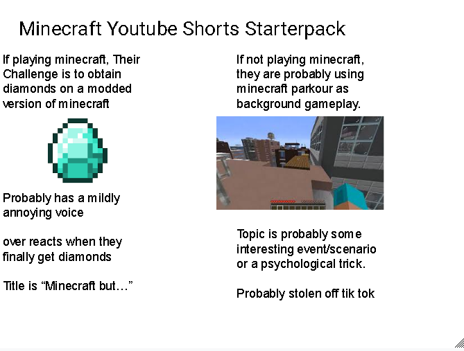 Minecraft youtube shorts Starterpack 
