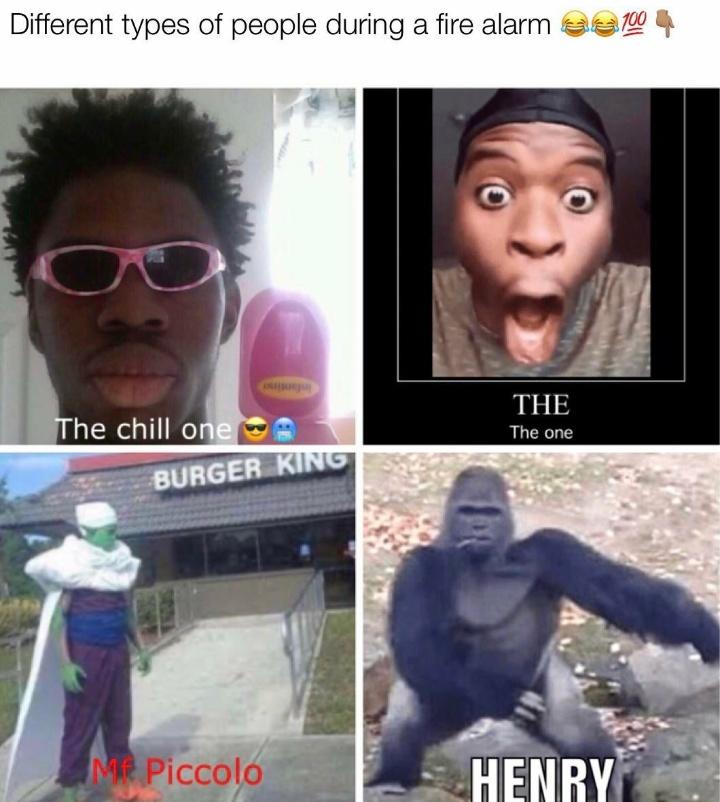 different types of people during a fire alarm Burger King Piccolo