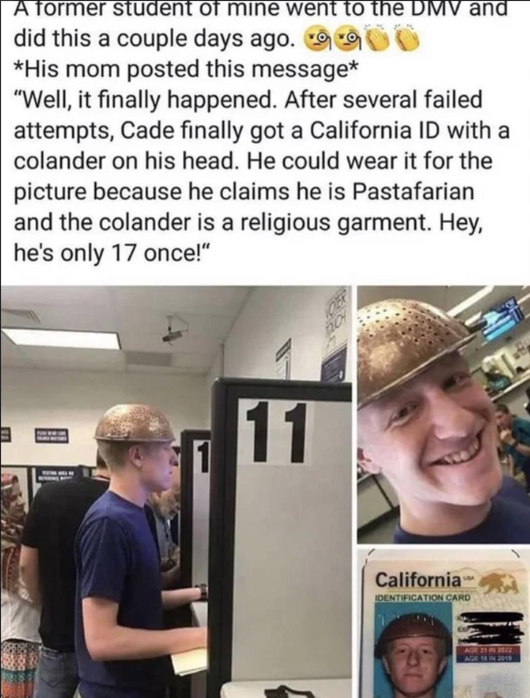 This man turned colanders into a religion /r/madlads Mad Lad / Madlad Know Your Meme