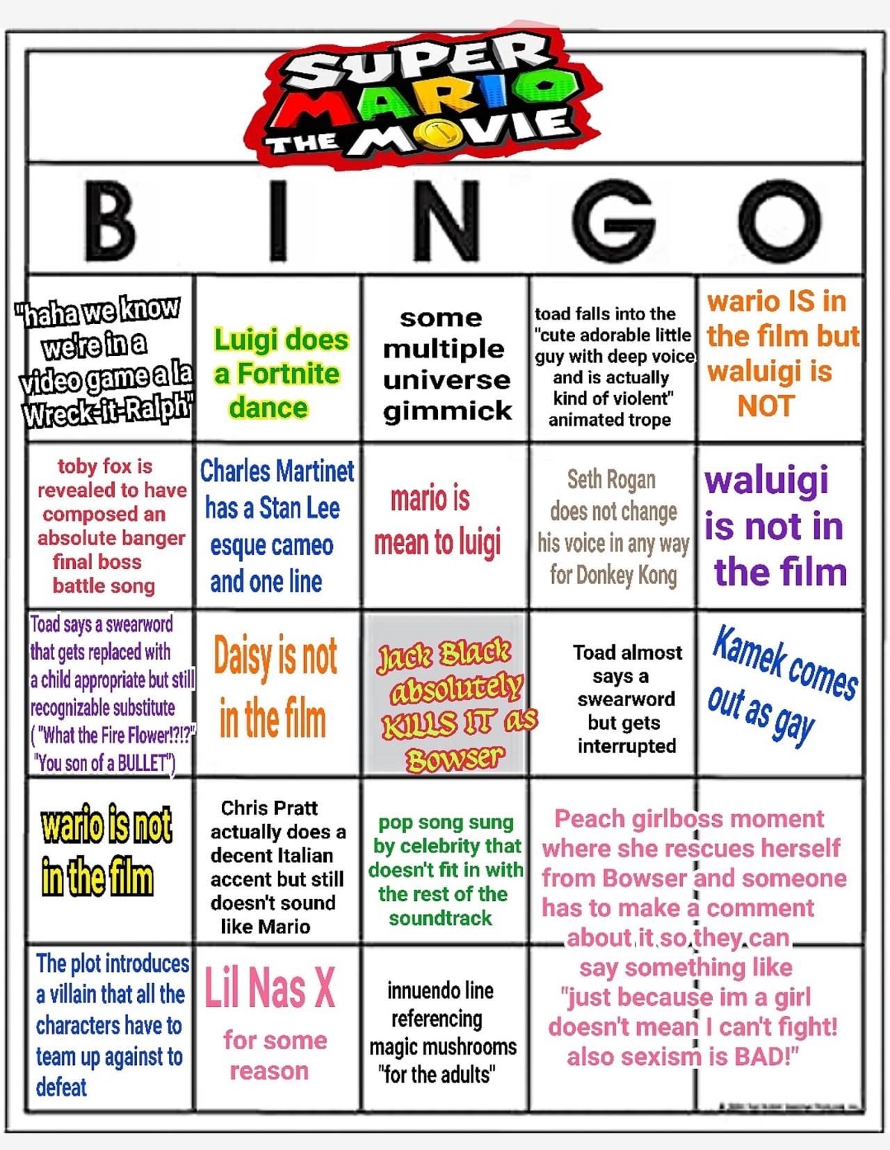 Super Mario Movie Bingo Sheet | The Super Mario Bros. Movie (2023 Film) |  Know Your Meme