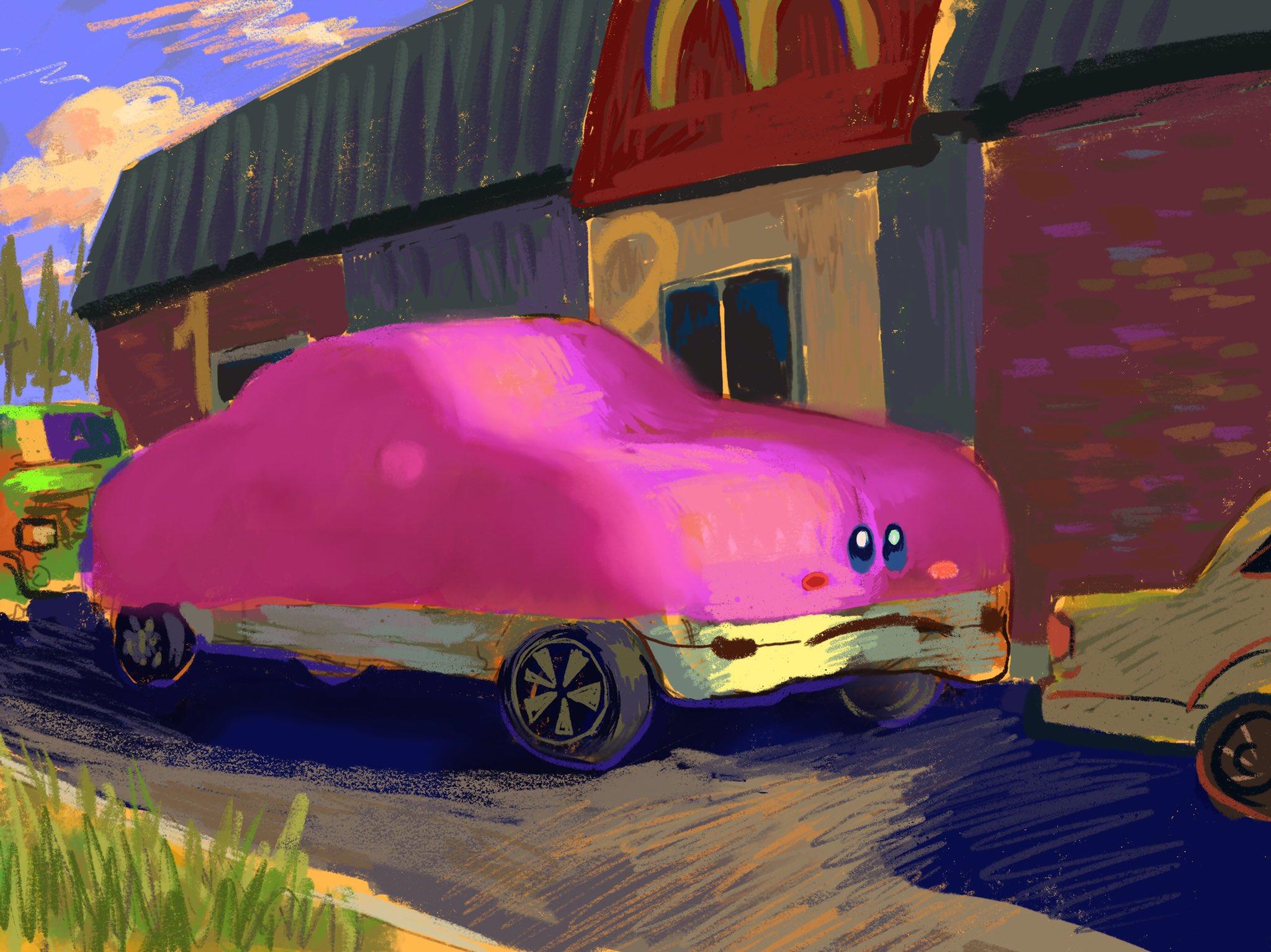 Kirby Car Gives Mario a Ride Kirby's Mouthful Mode Know Your Meme