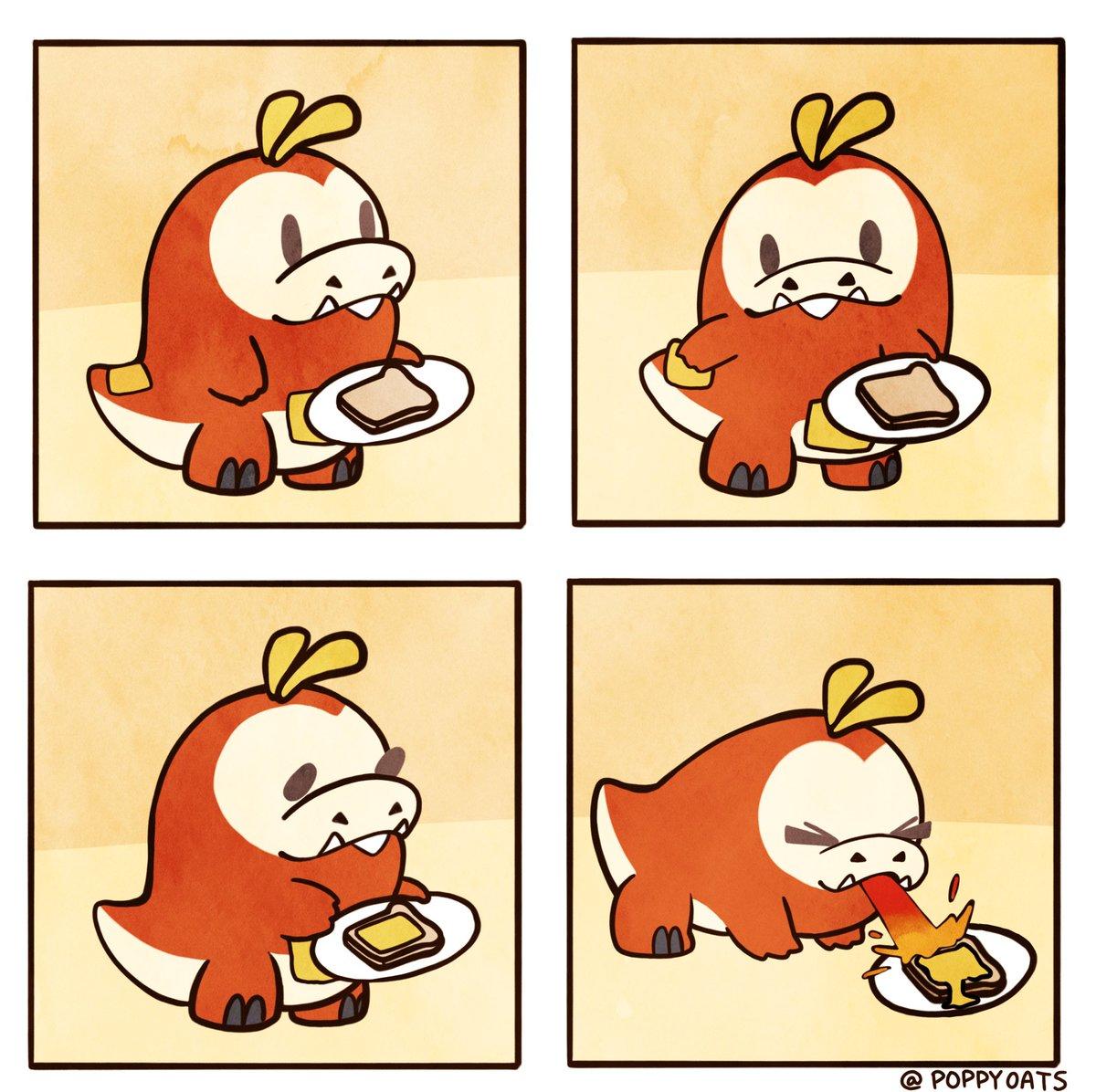 Fuecoco Making Grilled Cheese Slapping Cheese On Pokémon Fire