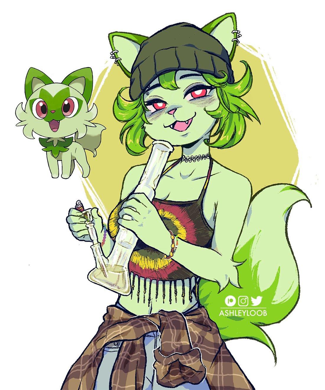 stoner-catgirl-sprigatito-by-ashleyloob-sprigatito-know-your-meme