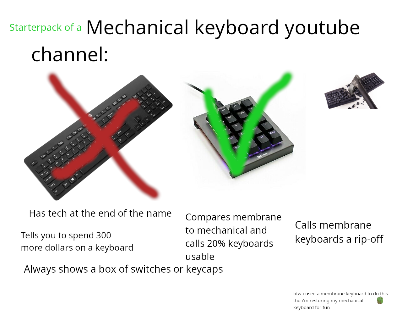 Starterpack of a mechanical keyboard youtube channel /r/starterpacks Starter Packs Know