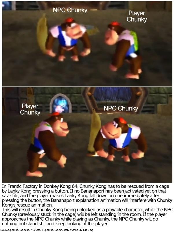In DK 64, it is possible to cause Chunky Kong to be unlocked as a