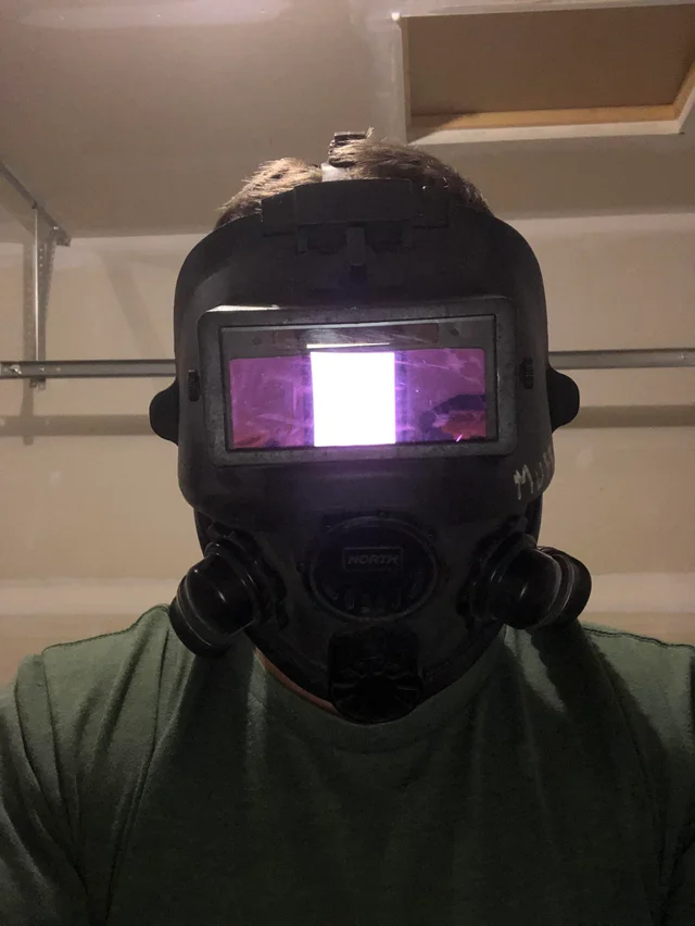This is a full face welding respirator. It’s heavy, and