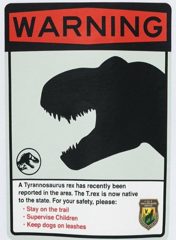 Trex warning sign Jurassic Park Know Your Meme