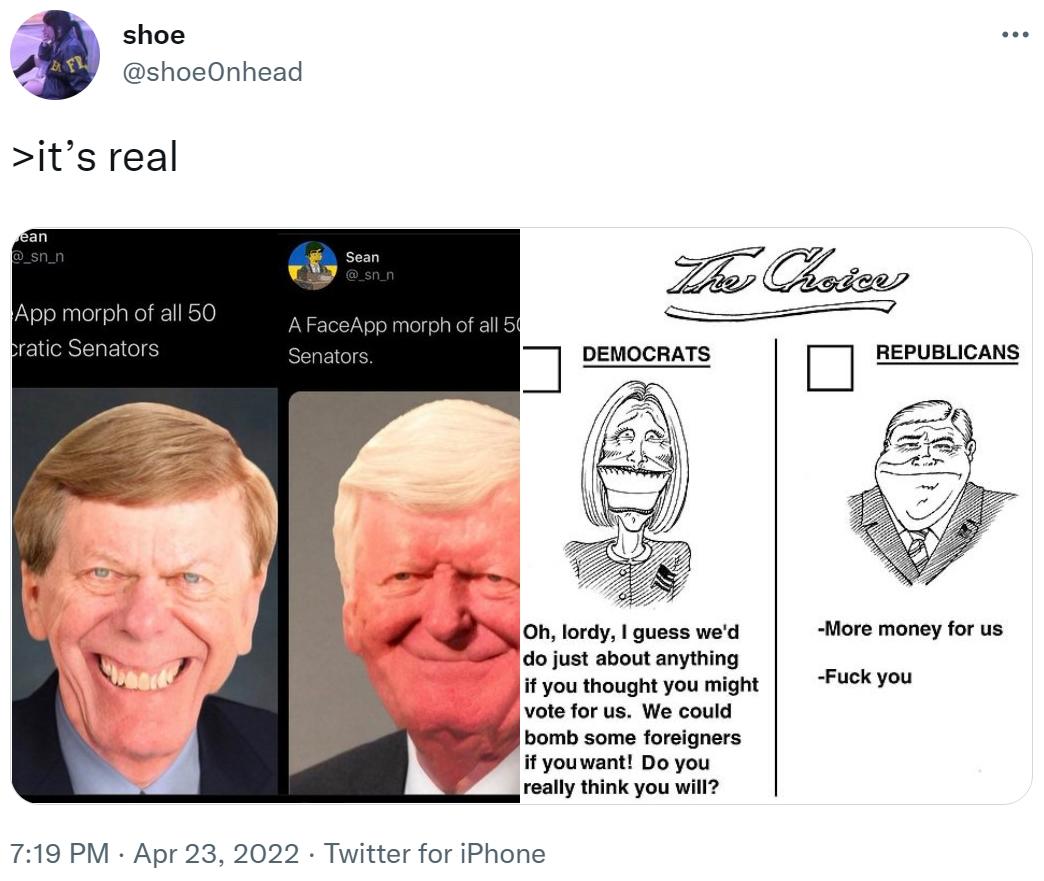 >it’s real Senator Facemorph Know Your Meme