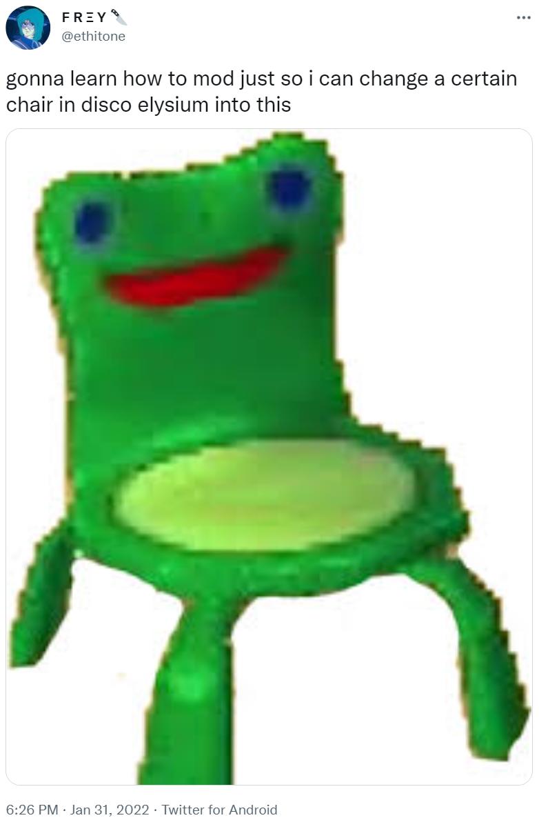 gonna learn how to mod just so i can change a certain chair in disco elysium  into this | Disco Elysium Evrart's Chair | Know Your Meme