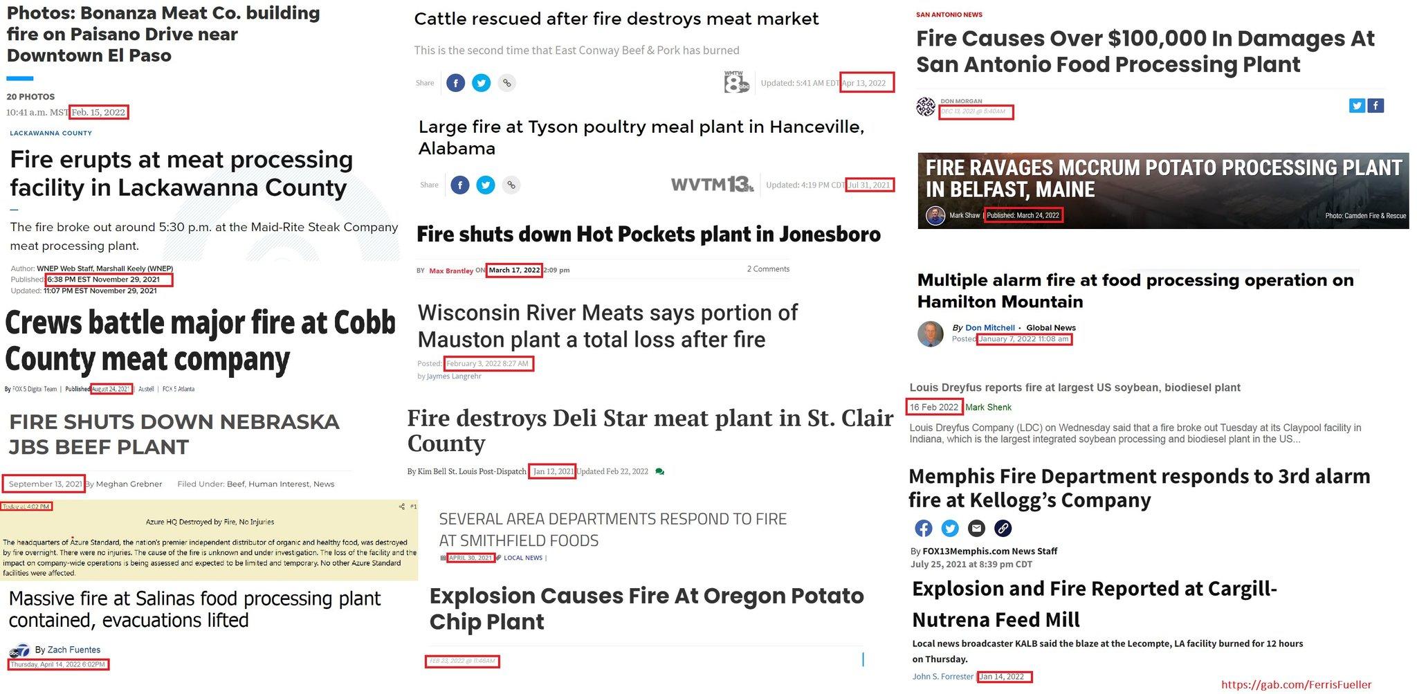 List of 18 News Reports About Fires at US Food Processing Plants Food