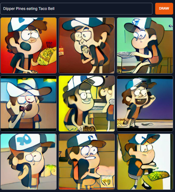Dipper Pines eating Taco Bell DALLE mini / Craiyon Know Your Meme