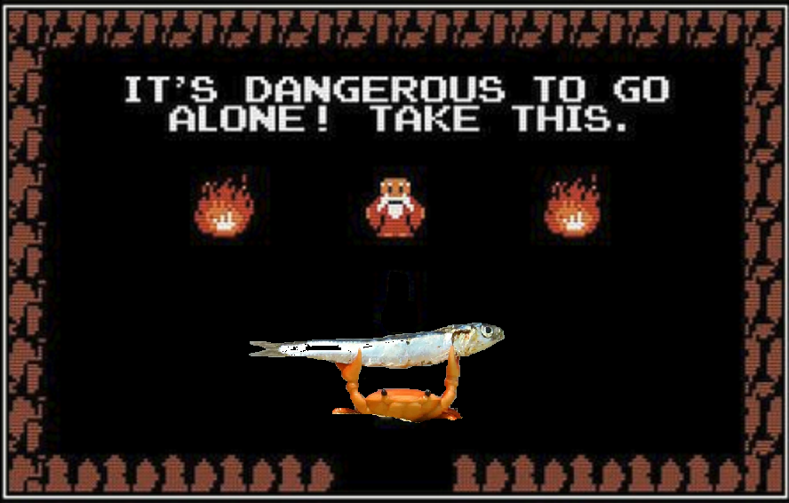 It's Dangerous to Go Alone Crab Holding Up a Fish Know Your Meme