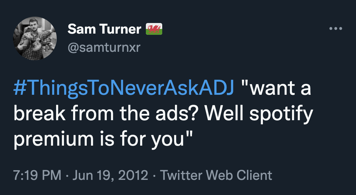 Wanna Break From The Ads 2012 First Tweet Wanna Break From The Ads