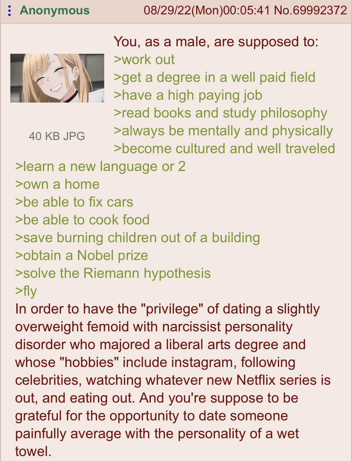 Anon Is Unattractive r Greentext Femoid Know Your Meme