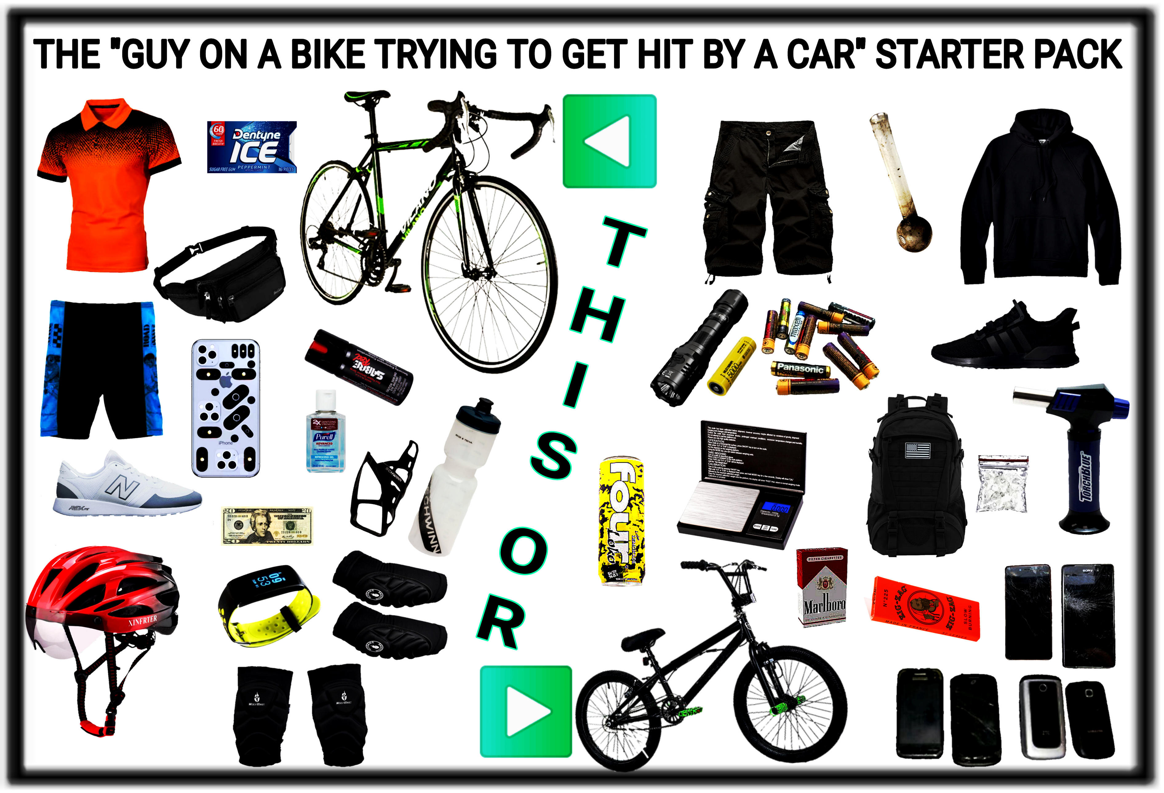 the "guy on a bike trying to get hit by a car" Starter Pack /r