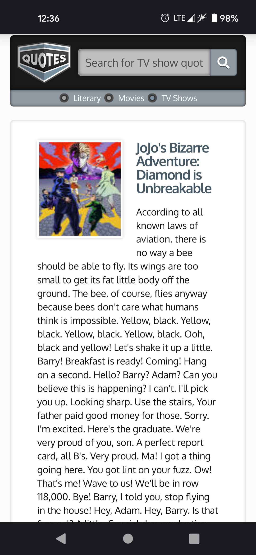 Some madman put the entire bee movie script as the synopsis for Part 4