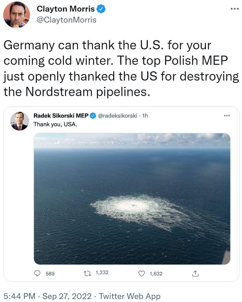 "Germany can thank the U.S. for your coming cold winter." 2022 Nord
