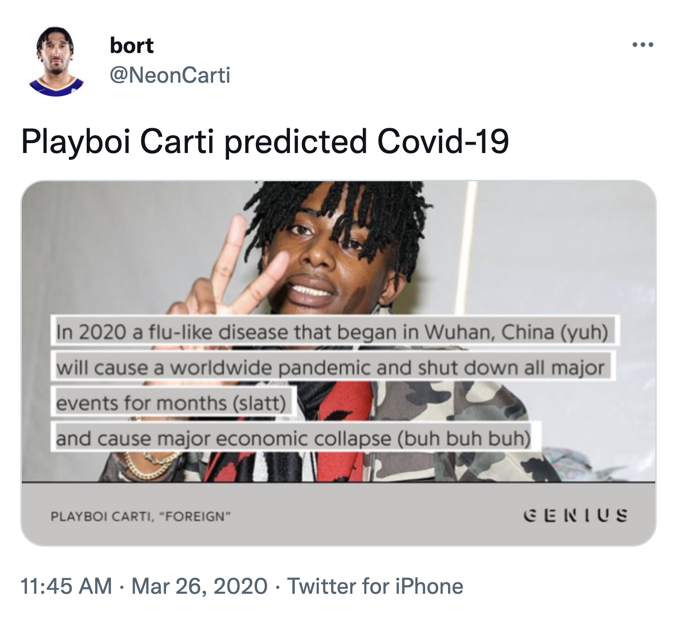 Playboi Carti Predicted Covid-19 | Playboi Carti | Know Your Meme