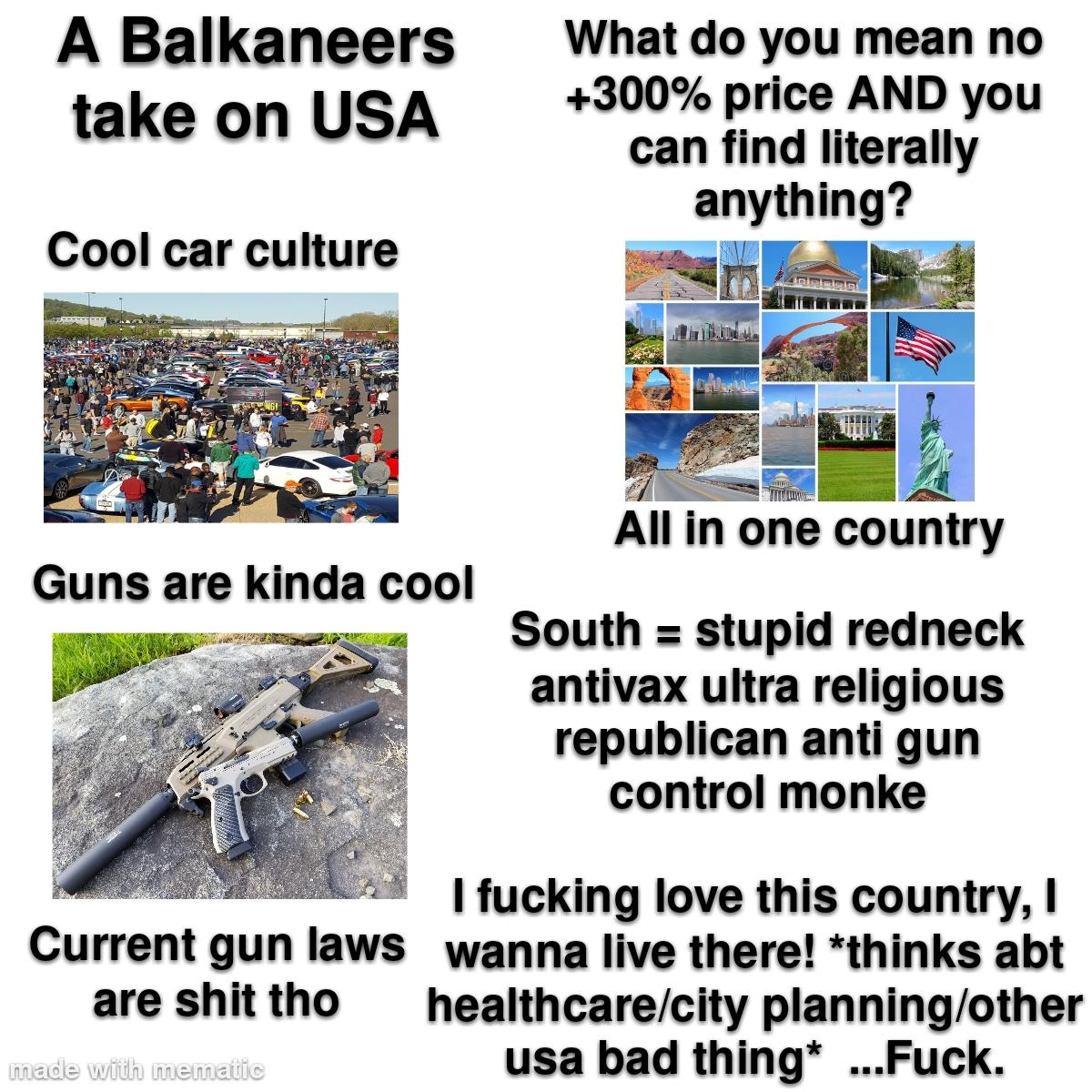 USA as seen from the balkans starterpack. No offence meant, this is