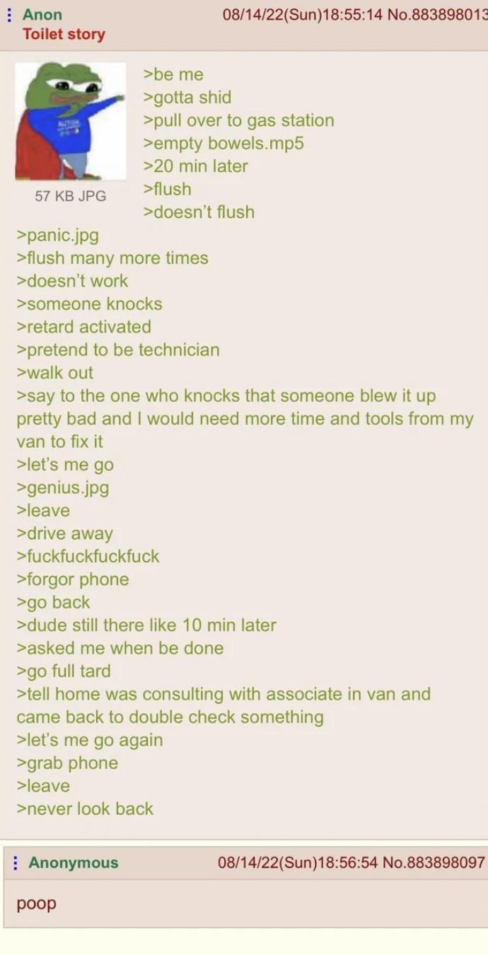 Anon takes a dump at the gas station /r/Greentext Greentext Stories