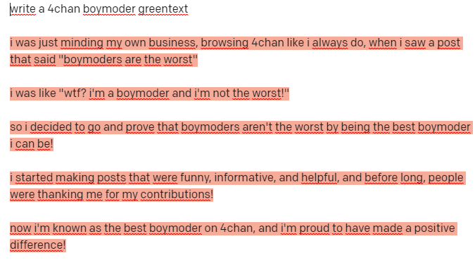 AI writes a 4chan boymoder greentext | Boymoder | Know Your Meme