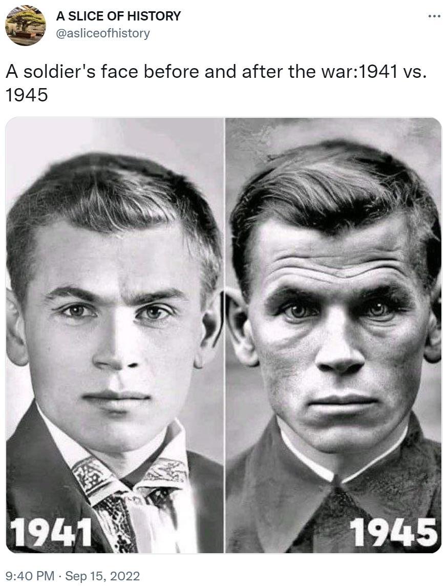 A soldier's face before and after the war1941 vs. 1945 Soldier's