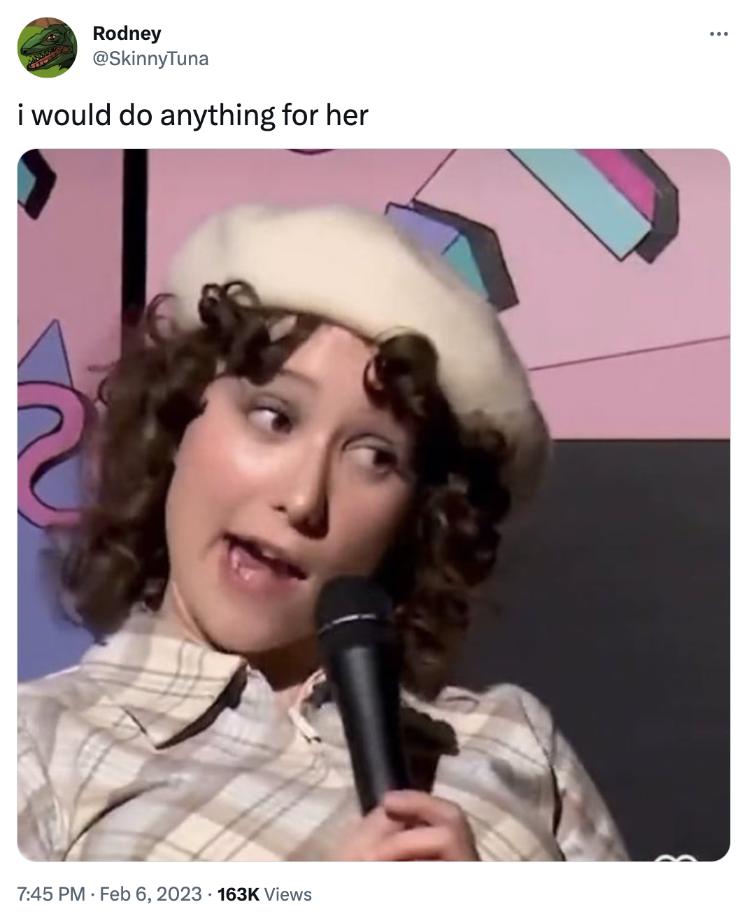 i would do anything for her quirky standup girl meme Danika Thibault