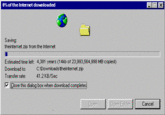0% of the Internet downloaded Saving theinternet.zip from the Internet Estimated time left: 4,381 years (14kb of 23,993,564,998 MB copied) Download to: C:Do Transfer rate: 1.2KB/Sec 反(lose this dialog box when download completes wnloadstheinternet.zip Open Open Folder Cancel