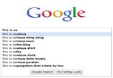 Google this is se this is sewious this is serious ming ming this is serious mum this is seths blog this is sewious shirt this is selby this is sewious duck this is serious demi lovato this is serious persian this is segregation that exists by law Google Search I'm Feeling Lucky