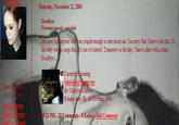 Rachele Thursday, November 11, 2004 Goodbye Current mood: suicidal I'm sorry for anyone who was stupid enough to care about me. I'm sorry that I have to do this. It's the only way to stop this. It's out of control. Tomorrow is the day. I have a date with a train. Goodbye Currently listening Antichrist Superstar By MarlynMMans Release date: By 08 October, 1996 Last U'pdated: Nor L1 2004 Mes Instant Messa Email toa Friend ssa 0:21 PM-32 Comments 8 Kudos Add Comment