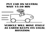 PUT CAR ON NEUTRAL WAIT 15-30 MIN VEHICLE WILL MOVE ITSELF AS EARTH KEEPS ITS USUAL ROTATION