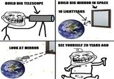 BUILD BIG TELESCOPE BUILD BIG MIRROR IN SPACE 10 LIGHTYEARS SEE YOURSELF 20 YEARS AGO LOOK AT MIRROR 0