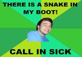 THERE IS A SNAKE IN MY BOOT! CALL IN SICK