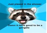 Just p----- in the shower Damn it feels good to be a gangsta