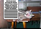 what do you mean you forgot the chicken nuggets? There chicken nuggets for crying out loud!HOW CAN SOMEONE FORGET THE CHICKEN